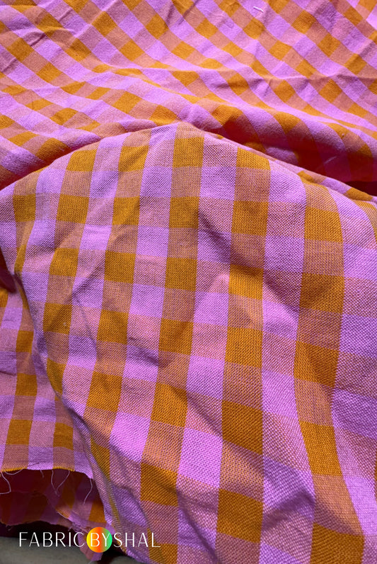 Pink & Orange Check Fabric CC0013